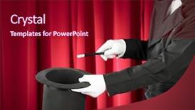  Presentation with magic wand - Colorful theme enhanced with hands of the magician backdrop and a crimson colored foreground