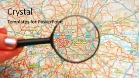  Presentation with london - Presentation theme featuring magifying glass over the map background and a lemonade colored foreground