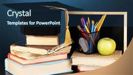  Presentation with school board - Presentation theme with magister cap against school background and a ocean colored foreground