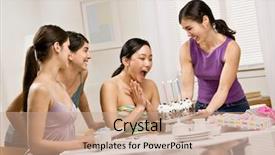  Presentation with 50th surprise birthday - Beautiful presentation theme featuring magnanimous - generous woman surprising friend backdrop and a coral colored foreground