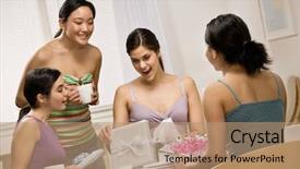  Presentation with birthday party - Colorful presentation theme enhanced with magnanimous - surprised woman opening gifts backdrop and a  colored foreground