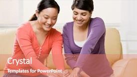  Presentation with helping - Beautiful presentation featuring magnanimous - woman helping generous friend wrap backdrop and a coral colored foreground