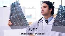  Presentation with radiologist - Colorful PPT theme enhanced with magnet board - young handsome male radiologist backdrop and a  colored foreground