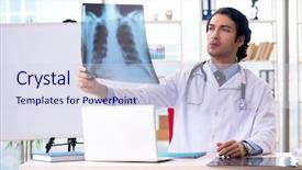  Presentation with human anatomy male muscles - Slide deck enhanced with magnet board - young handsome male radiologist background and a sky blue colored foreground