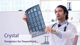  Presentation with human anatomy male muscles - Cool new PPT theme with magnet board - young handsome male radiologist backdrop and a sky blue colored foreground