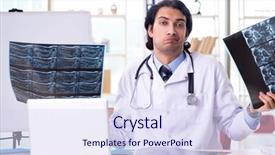  Presentation with radiologist - PPT theme enhanced with magnet board - young handsome male radiologist background and a sky blue colored foreground