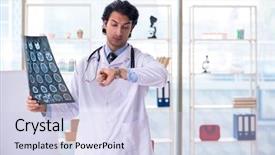  Presentation with respiratory system male anatomy - Presentation featuring magnet board - young handsome male radiologist background and a sky blue colored foreground