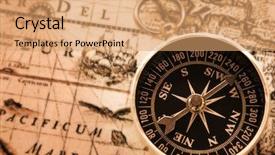  Presentation with compass map - Presentation enhanced with magnet earth - old-fashioned compass on vintage map background and a coral colored foreground