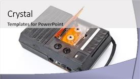  Presentation with magnetic tape - Audience pleasing PPT theme consisting of magnetic audio tape cassette recorder backdrop and a light gray colored foreground