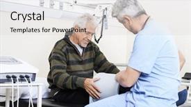  Presentation with moving patient to hospital bed - Slide deck consisting of magnetic field - physiotherapist examining senior patient background and a light gray colored foreground