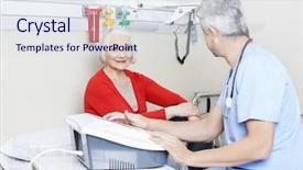  Presentation with physiotherapist - Colorful slide deck enhanced with magnetic field - senior patient looking at male backdrop and a sky blue colored foreground