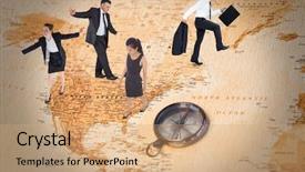  Presentation with compass map - Colorful slide set enhanced with magnetic field earth - businesswoman performing a balancing act backdrop and a coral colored foreground