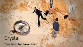  Presentation with magnetic field - Presentation design consisting of magnetic field earth - handsome businessman with suitcase waving background and a coral colored foreground