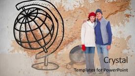  Presentation with magnetic - Presentation theme featuring magnetic field earth - happy couple in warm clothing background and a coral colored foreground