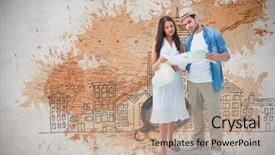  Presentation with compass map - Presentation design enhanced with magnetic field earth - lost hipster couple looking background and a coral colored foreground