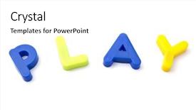  Presentation with role play - Colorful slide set enhanced with play closeup on white background backdrop and a  colored foreground