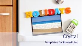  Presentation with text analytics stock exchange - Slide deck consisting of background magnetic letters - refrigerators door with colorful text background and a sky blue colored foreground