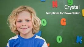  Presentation with classroom special needs - Colorful presentation theme enhanced with background magnetic letters - schoolboy posing in front backdrop and a ocean colored foreground