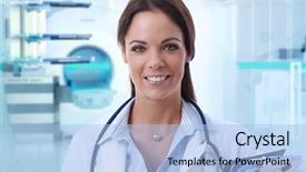  Presentation with mri - Audience pleasing slide set consisting of magnetic resonance imaging - happy female doctor looking backdrop and a light blue colored foreground