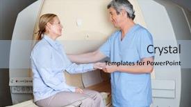  Presentation with magnetic - Beautiful presentation theme featuring magnetic resonance imaging - male radiologic technician comforting female backdrop and a light blue colored foreground
