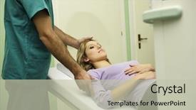  Presentation with mri - Amazing PPT theme having magnetic resonance imaging - young woman receiving mri scan backdrop and a mint green colored foreground