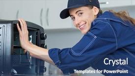  Presentation with over the counter - Audience pleasing slide deck consisting of working on counter top oven backdrop and a ocean colored foreground