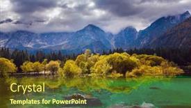  Presentation with green lake - Cool new slide set with magnificent-colors-of-autumn-lake backdrop and a tawny brown colored foreground