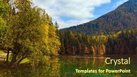  Presentation with green lake - Slide deck with magnificent-colors-of-autumn-orange background and a tawny brown colored foreground
