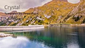  Presentation with blocked - Slides consisting of magnificent glacial lake lago di fedaia in the dolomites cloudy cold autumn day powerful dam blocked the lake the concept of ecological and extreme tourism background and a gold colored foreground