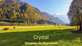  Presentation with green mountains - Cool new PPT theme with magnificent-golden-autumn backdrop and a tawny brown colored foreground