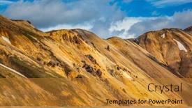  Presentation with iceland - Presentation having magnificent iceland in the summer valley national park landmannalaugar in the warm sunshine in july background and a gold colored foreground