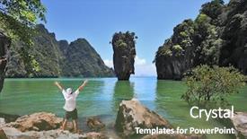 Presentation with james bond - Beautiful presentation design featuring magnificent island of james bond backdrop and a tawny brown colored foreground
