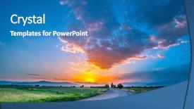  Presentation with meadow - Audience pleasing presentation theme consisting of magnificent landscape of road backdrop and a teal colored foreground