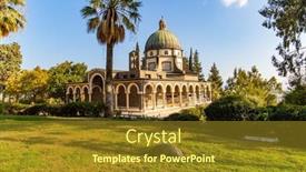  Presentation with monastery - Slide set with magnificent-monastery-surrounded-by-columns background and a tawny brown colored foreground