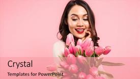  Presentation with beautiful spring flowers - Audience pleasing presentation consisting of magnificent picture of woman backdrop and a coral colored foreground