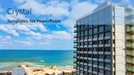  Presentation with beach - Slide set with magnificent-sandy-beach-in-tel background and a light blue colored foreground