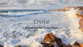  Presentation with crash - Amazing PPT theme having magnificent storm in the mediterranean storm waves crash against the rocks on the breakwater embankment tel aviv sunset spring backdrop and a light gray colored foreground