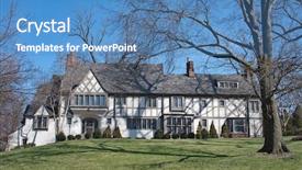  Presentation with tudor - Cool new slide deck with magnificent stucco english tudor home backdrop and a teal colored foreground