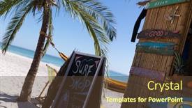  Presentation with palm tree - Colorful PPT layouts enhanced with magnificent-view-of-a-beach backdrop and a tawny brown colored foreground