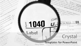  Presentation with income tax - Colorful PPT layouts enhanced with magnified-1040-tax-form backdrop and a light gray colored foreground