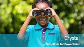  Presentation with magnifying glass - Amazing PPT layouts having magnifier free - smiling boy using magnifying glass backdrop and a teal colored foreground