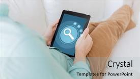  Presentation with magnifying glass - PPT theme featuring magnifier free - technology business leisure and people background and a light blue colored foreground