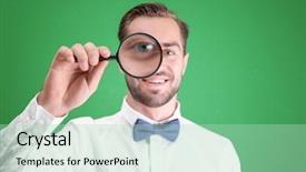  Presentation with investigation - PPT layouts consisting of magnifier on color background background and a  colored foreground