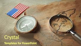  Presentation with compass map - Colorful PPT theme enhanced with map with compass american flag backdrop and a coral colored foreground