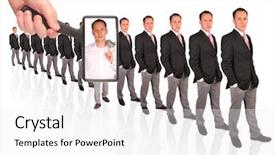  Presentation with man heart attact hand hold - Theme having magnifier searching for man collage background and a white colored foreground