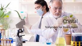  Presentation with lab automation - Presentation theme enhanced with laboratory tree - two chemists working background and a  colored foreground