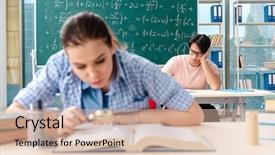  Presentation with math students - Presentation theme enhanced with young students taking the math exam in classroom background and a lemonade colored foreground