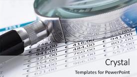  Presentation with data analytics - Cool new slide deck with magnifing glass and documents with analytics data lying on table backdrop and a sky blue colored foreground