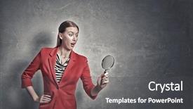  Presentation with search - Presentation design featuring magnify red - girl using magnifier for search background and a  colored foreground