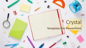  Presentation with accessories - Presentation theme featuring magnify red - school accessories and open notebook background and a lemonade colored foreground